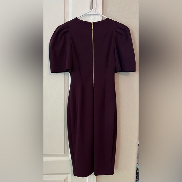 Purple Sheath Midi Dress with Puff Sleeves - Picture 3 of 4